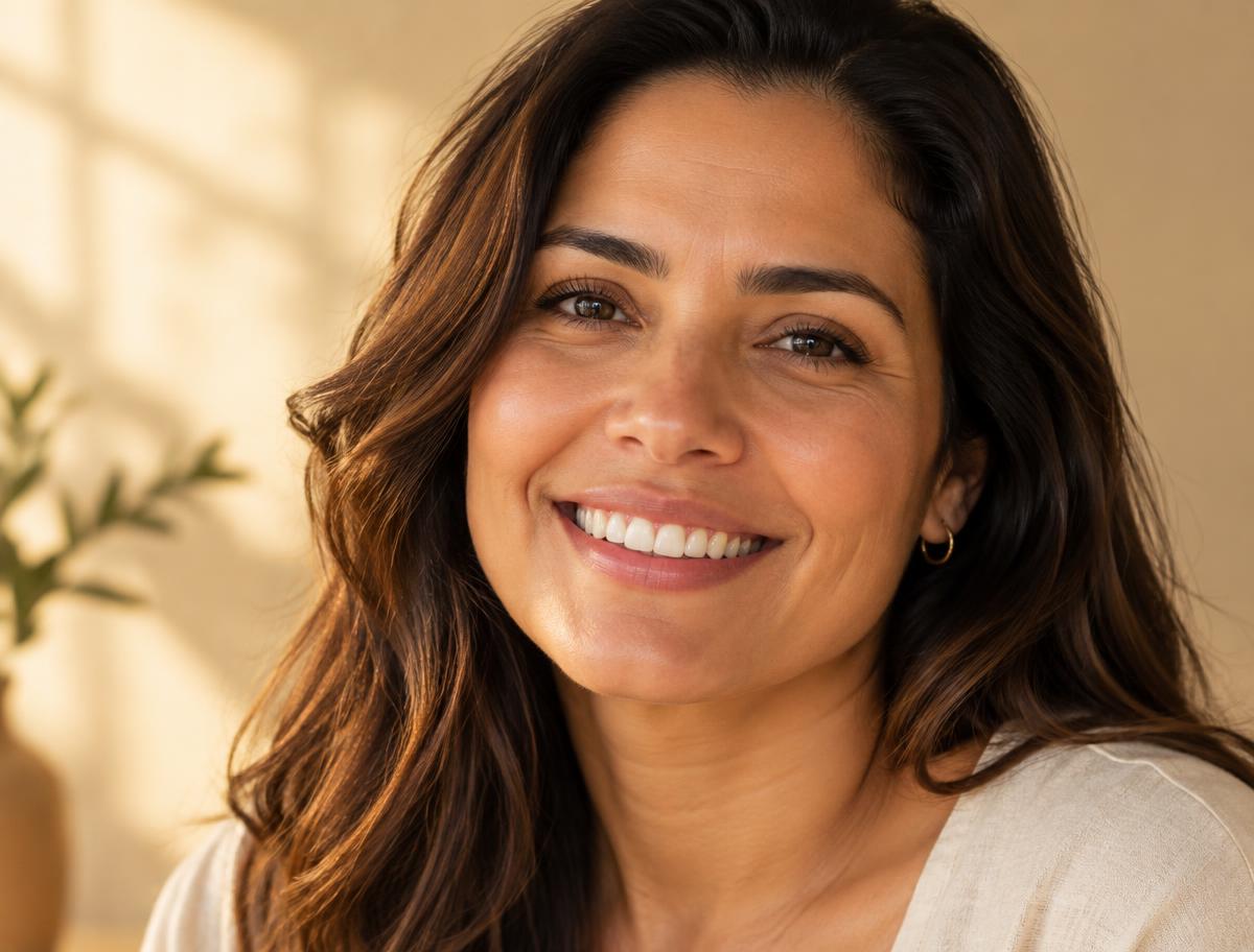 Paciente sorrindo com naturalidade e confiança